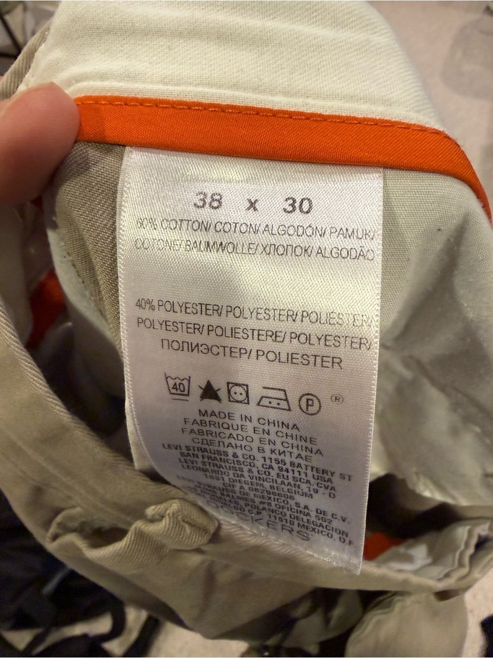Dockers Khaki Chinos with Orange Waistband Trim